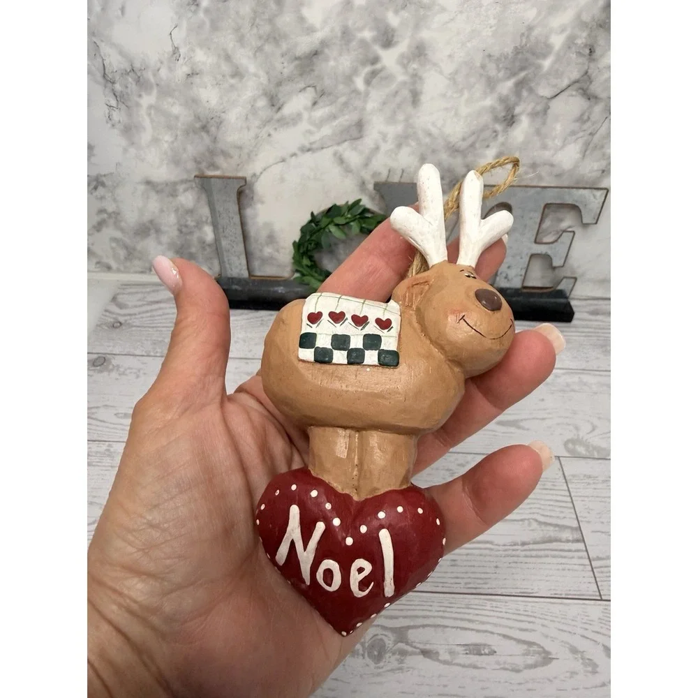 Vintage Midwest Eddie Walker Hanging Ornament Noel and Joy Reindeers Set‎ of Two